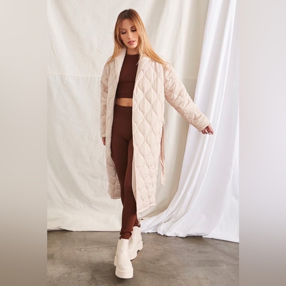 Taupe Quilted Wrap Coat